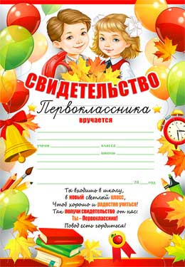 Свидетельство Первоклассника, 0-806 (20)