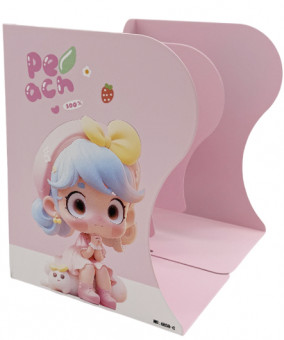Подставка для книг - держатель на полку DE-217 INTELLIGENT "Peach" металл, 19х15см, розовая с рисунком, в к/к №6858-D (1/24)