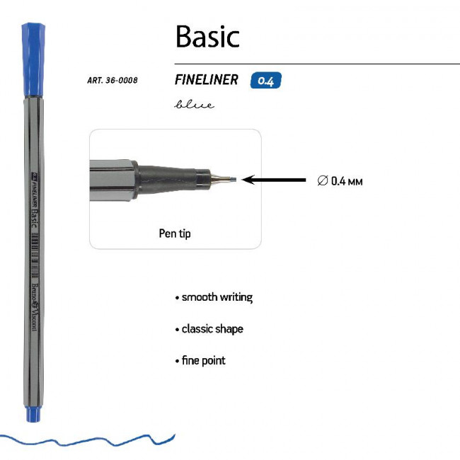Ручка капиллярная 0.4мм синяя "Basic. Fineliner", BV/36-0008 (24) Ручка капиллярная 0.4мм синяя "Basic. Fineliner", BV/36-0008 (24)