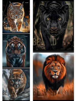 Тетрадь 48 клетка "Дикие кошачьи" скрепка, Проф-Пресс/48-4335 (5/100)