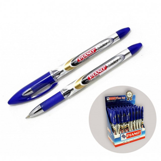Ручка шариковая  на масляной основе,"Piano Slider" , пластиковый корпус с рисунком, резиновый держатель,металличес. наконеч.цветной колпачок с прозрачной вставкой, /3 цв.- 35шт.-синих, 10шт.- черных, 5 шт- красных/.0,7mm