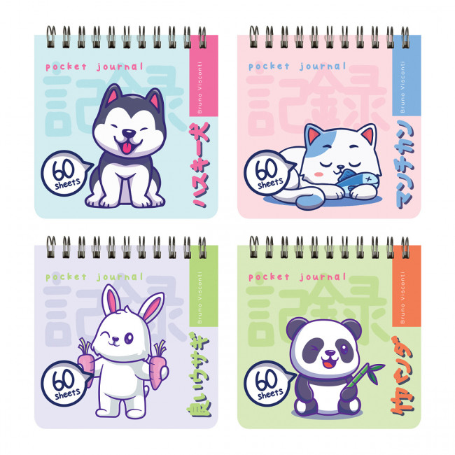 Блокнот А6 60л линия "Pocket Journal. Kawaii animals", на гребне, BV/3-653/02 (24)