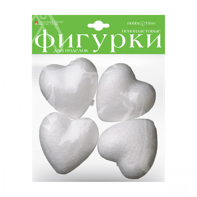 Пенопластовые фигурки 75мм "Сердечки", 4шт, BV/2-204/03