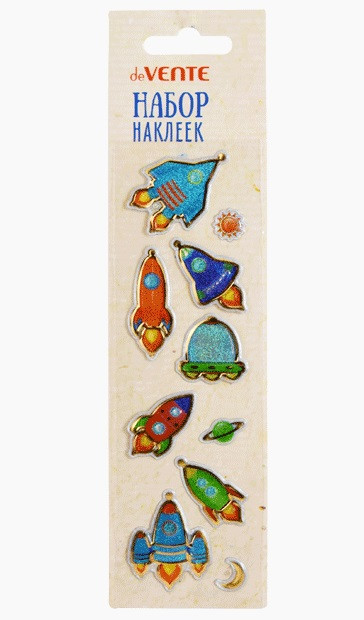 Набор наклеек 5 x 15,5см "Ракеты" для творчества объемные с блеском и золотым тиснением, deVENTE/8004010