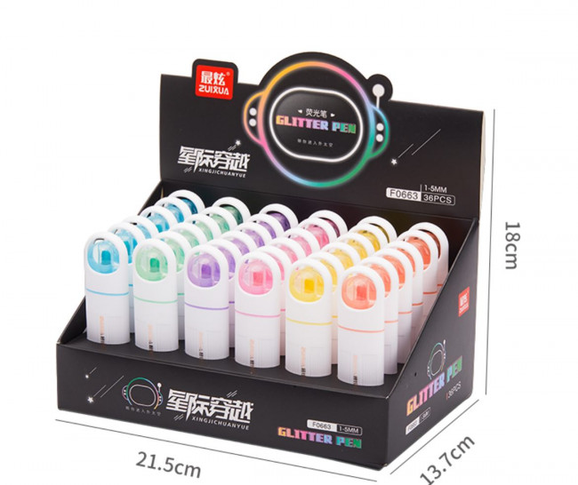 Текстовыделитель 1-5 мм 6 цв асс. в шоу-боксе, ZUIXUA/F0663 (36)