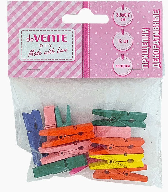 Прищепки декоративные 35x7мм "Цветной микс" деревянные, 12шт, deVENTE, 8120903 (6) Прищепки декоративные 35x7мм "Цветной микс" деревянные, 12шт, deVENTE, 8120903 (6)