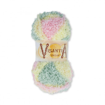 Пряжа VISANTIA "ZIKZAK"   100% полиэстер   . х  100 г  100 м ± 3 м №1040 желто-бл.розовый-бл.зеленый "ZIKZAK"