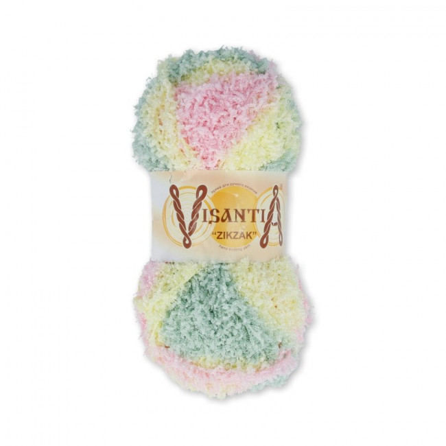 Пряжа VISANTIA "ZIKZAK"   100% полиэстер   . х  100 г  100 м ± 3 м №1040 желто-бл.розовый-бл.зеленый "ZIKZAK"