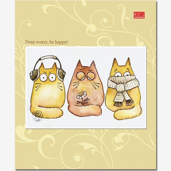 Тетрадь 48 клетка "Прикольные коты" скрепка, Полином (40)