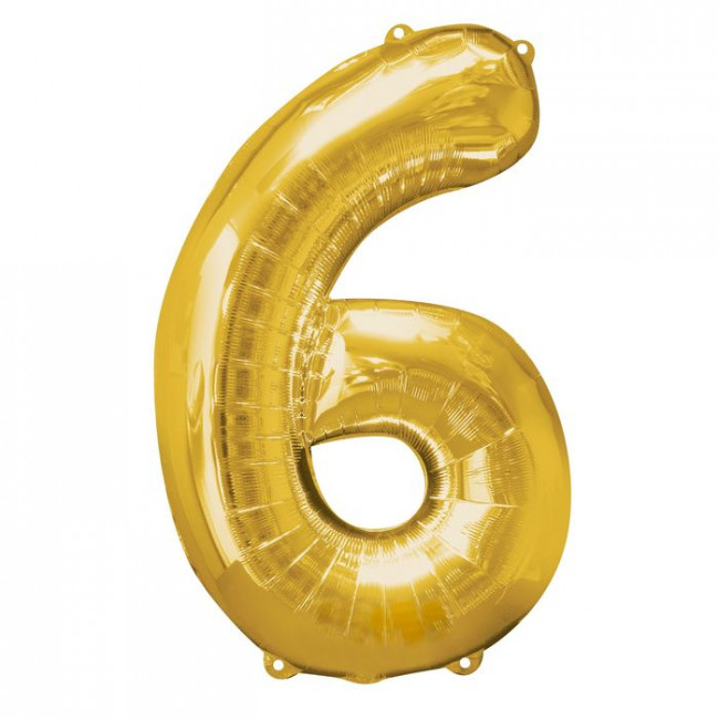 Шар ЦИФРА 6 28" золотой /Gold /70 см/К