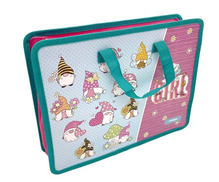 Папка для творчества А4 с ткан. ручками CJ-8102 "Гномики" пластиковая, молния сверху, мятно-розовая с рисунком (1/12/240) Папка для творчества А4 с ткан. ручками CJ-8102 "Гномики" пластиковая, молния сверху, мятно-розовая с рисунком (1/12/240)