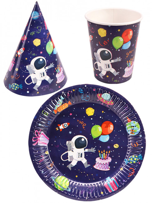 Набор для праздника Космос (тарелка 6 шт, стаканы 6 шт, колпаки 6 шт) ФЛ-6222