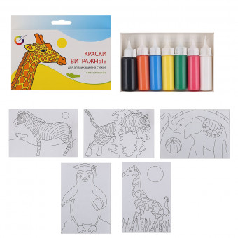 Краски по стеклу 20мл, 7 цветов, картонная коробка Азбука цвета Экспоприбор 27-6.20.25-30