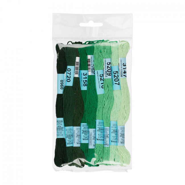 Нитки для вышивания 100% хлопок 9 x8м набор мулине №10 зеленый Gamma