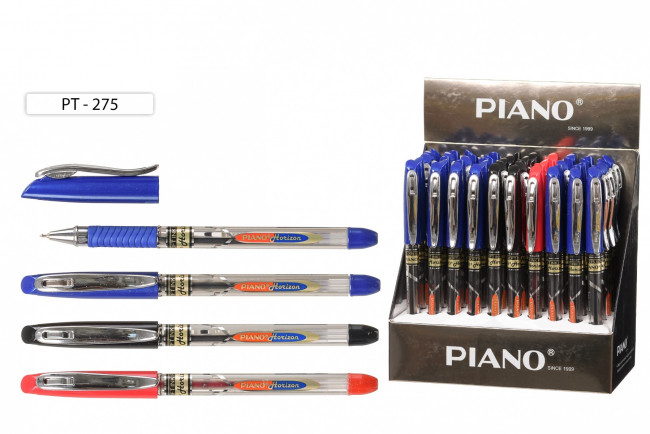 Ручка шариковая с чернилами на масляной основе: "Piano Horizon", прозрачный корпус, цветной перламутровый колпачок, игольчатый наконечник, резиновый держатель, /3 цв.:35-син,10-чёр,5-красн./.