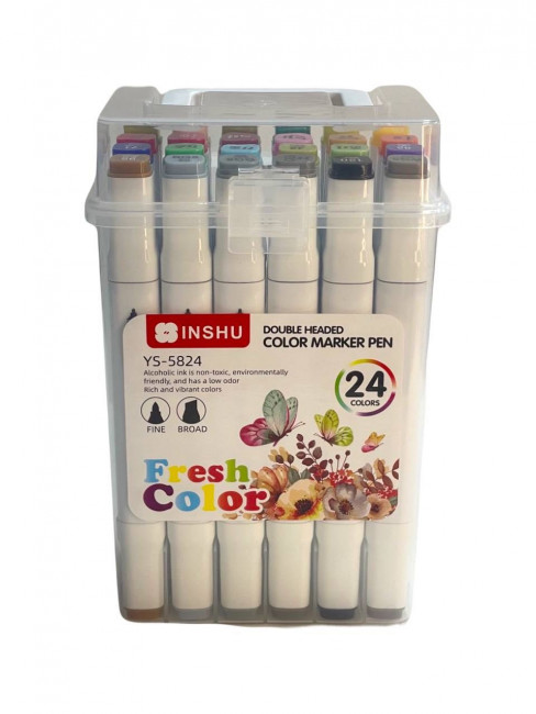 Набор маркеров для скетчинга двусторонние 24 цв., в пластиквом пенале, Inshu/YS5824 (36) Набор маркеров для скетчинга двусторонние 24 цв., в пластиквом пенале, Inshu/YS5824 (36)